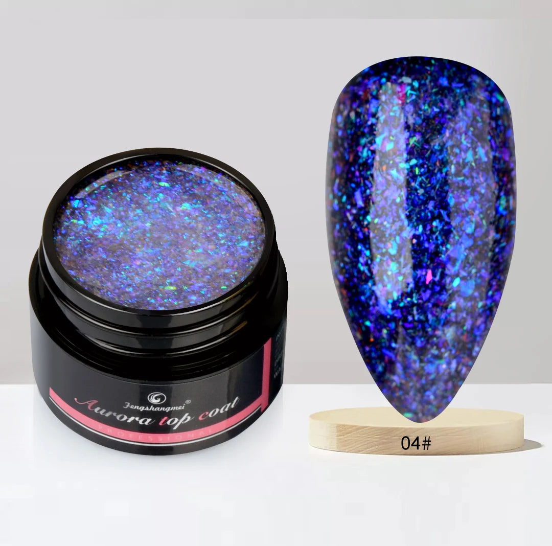Fengshangmei 5g Aurora Gel Nagellack Top Mantel Hybrid Gel Lack Klar UV Gellak Glittler Lack Kunst Vernis Semi permanent