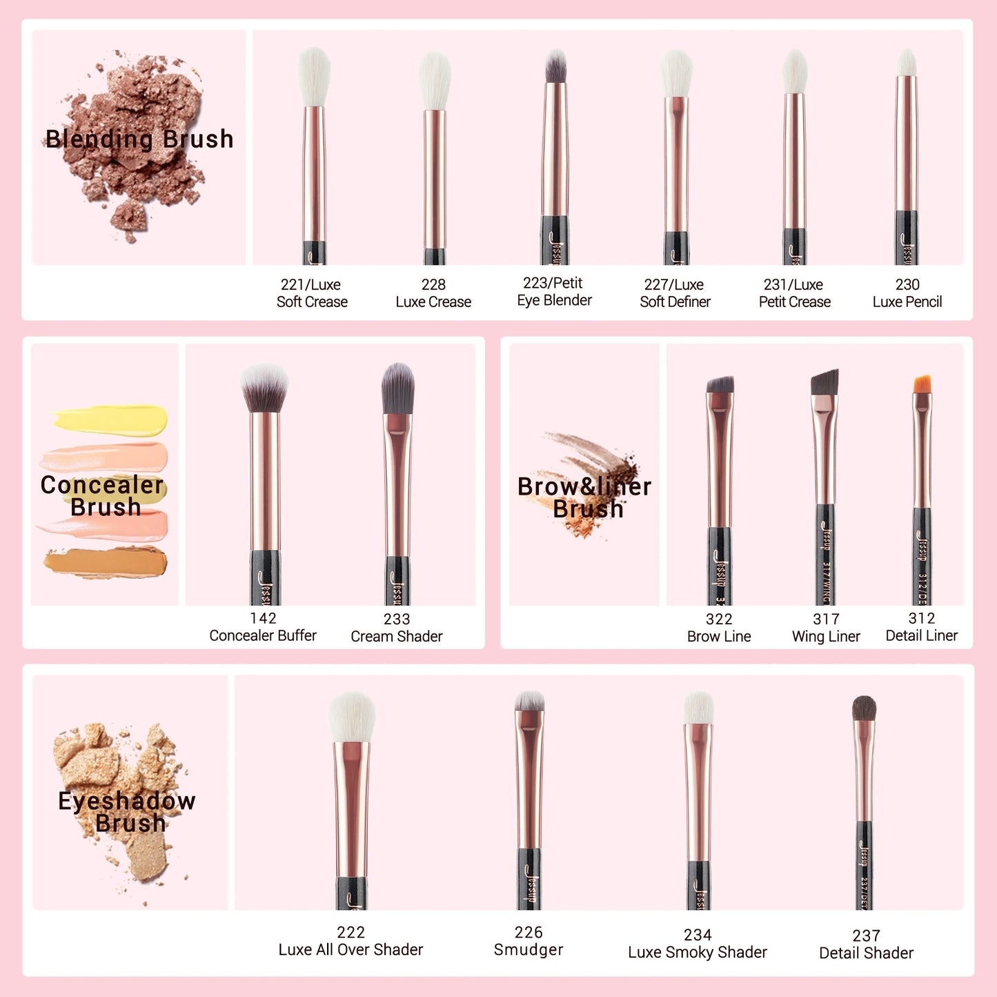 Jessup Make-Up Pinsel Set 15 stücke Make-up Pinsel Tools kit Eye Liner Shader natürliche-synthetische haar Rose Gold/schwarz T157