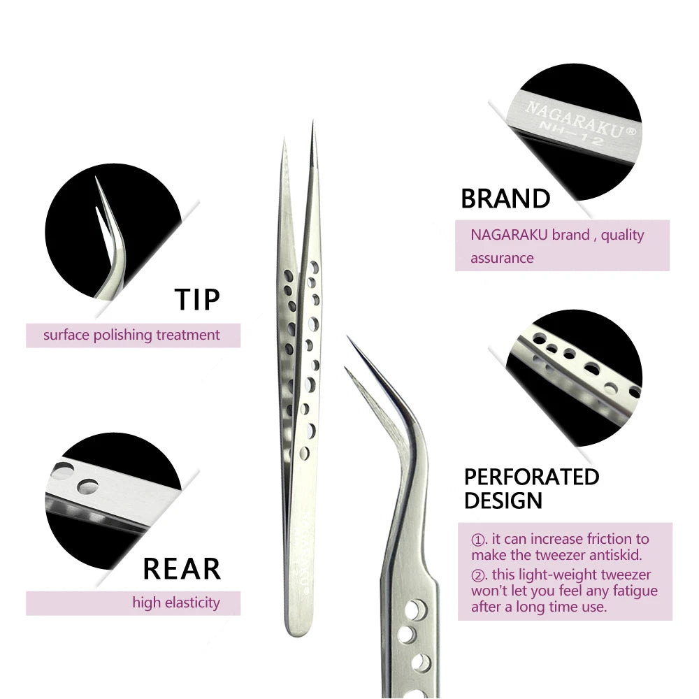 NAGARAKU Wimpernverlängerungspinzette Make-up Edelstahl Wimpern 3D präziser Clip