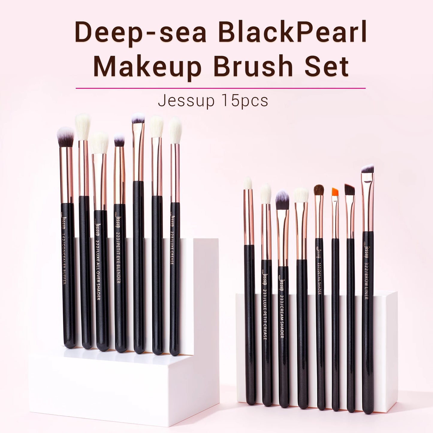 Jessup Make-Up Pinsel Set 15 stücke Make-up Pinsel Tools kit Eye Liner Shader natürliche-synthetische haar Rose Gold/schwarz T157