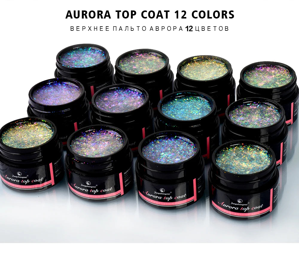 Fengshangmei 5g Aurora Gel Nagellack Top Mantel Hybrid Gel Lack Klar UV Gellak Glittler Lack Kunst Vernis Semi permanent