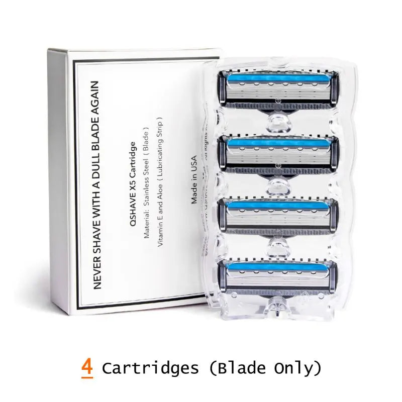 QShave It Blue Series Manual Shaving Razor Blade for Man Blade Refill X5 Blade Plus 1 Trimmer Blade USA Top Blade , 4 Cartridges