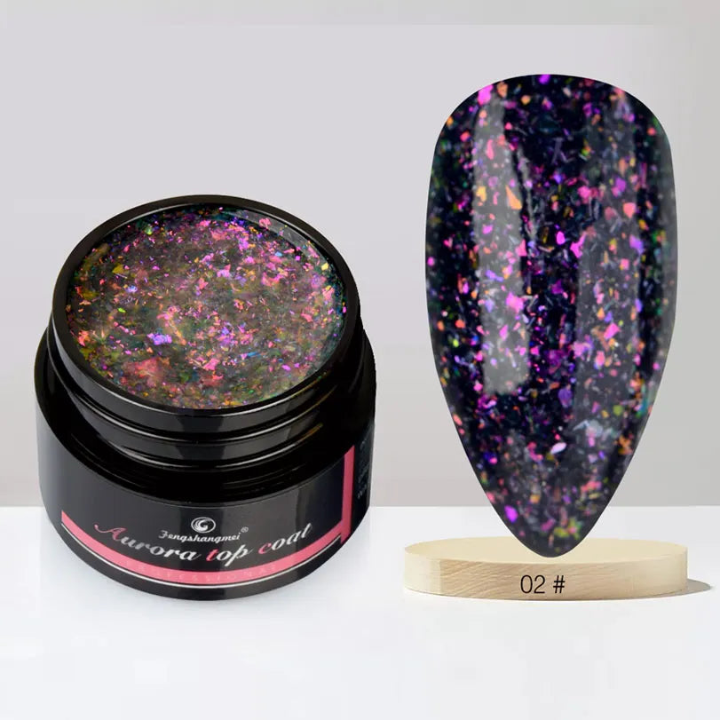 Fengshangmei 5g Aurora Gel Nagellack Top Mantel Hybrid Gel Lack Klar UV Gellak Glittler Lack Kunst Vernis Semi permanent