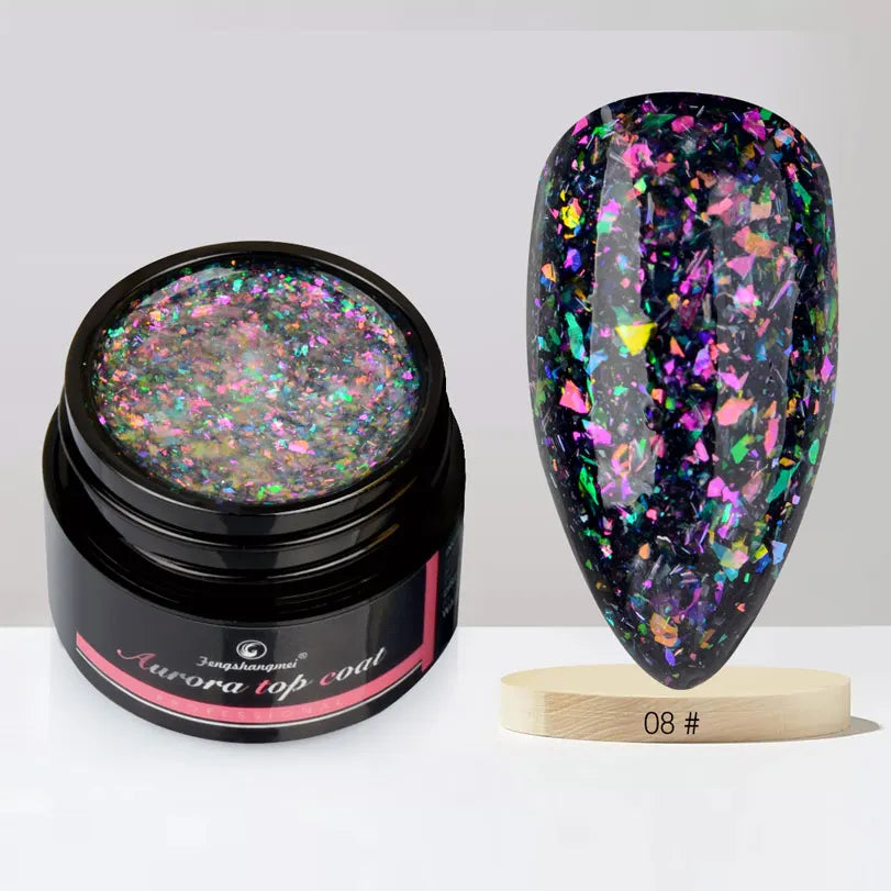 Fengshangmei 5g Aurora Gel Nagellack Top Mantel Hybrid Gel Lack Klar UV Gellak Glittler Lack Kunst Vernis Semi permanent