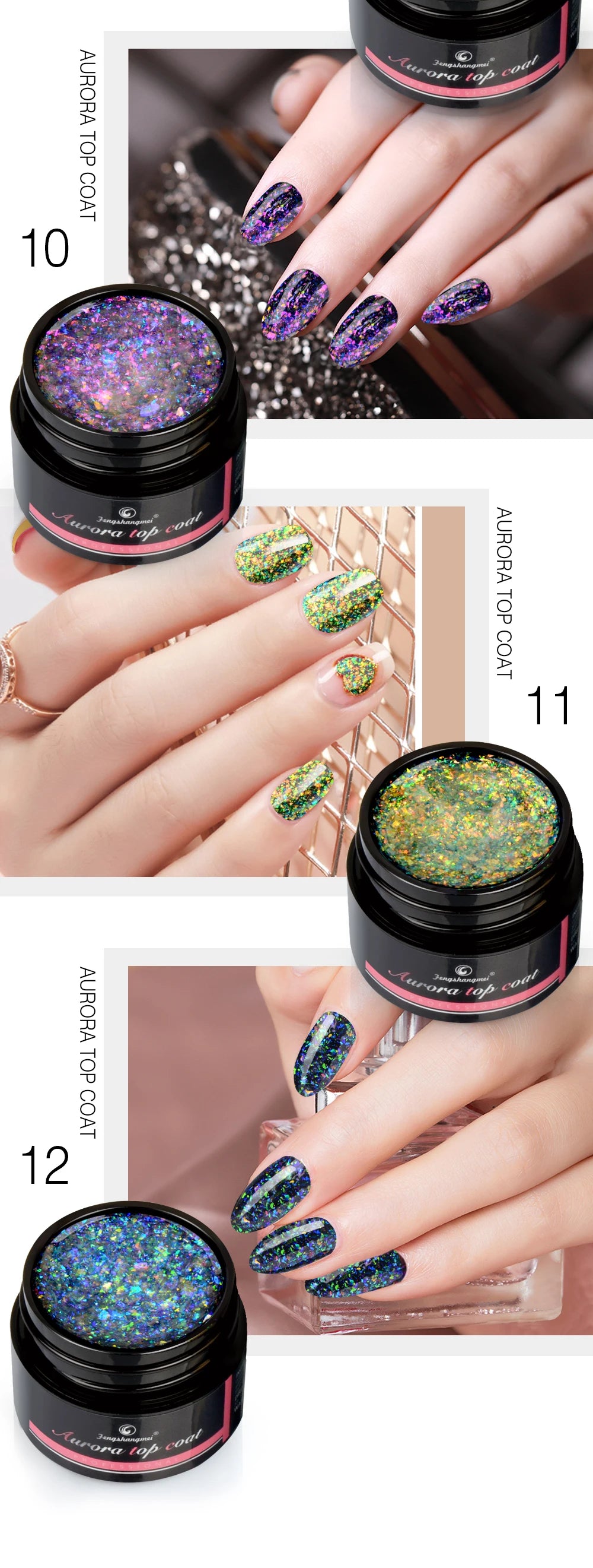 Fengshangmei 5g Aurora Gel Nagellack Top Mantel Hybrid Gel Lack Klar UV Gellak Glittler Lack Kunst Vernis Semi permanent