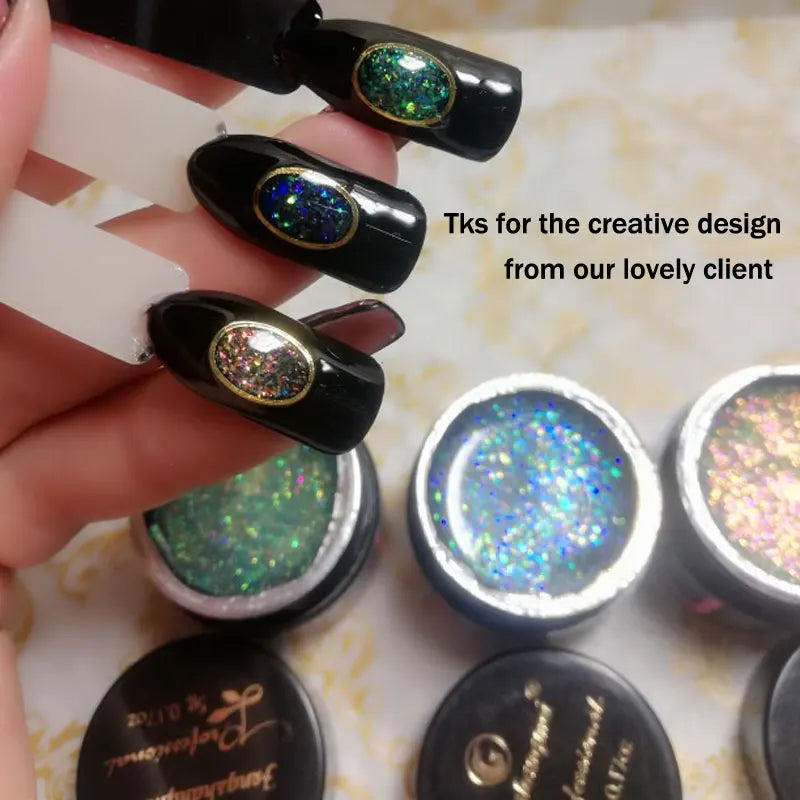Fengshangmei 5g Aurora Gel Nagellack Top Mantel Hybrid Gel Lack Klar UV Gellak Glittler Lack Kunst Vernis Semi permanent
