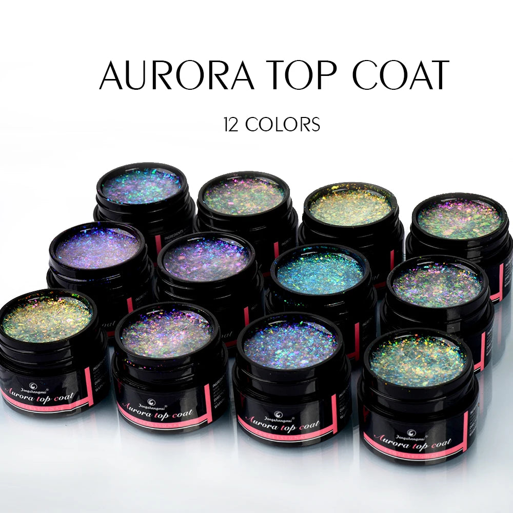 Fengshangmei 5g Aurora Gel Nagellack Top Mantel Hybrid Gel Lack Klar UV Gellak Glittler Lack Kunst Vernis Semi permanent