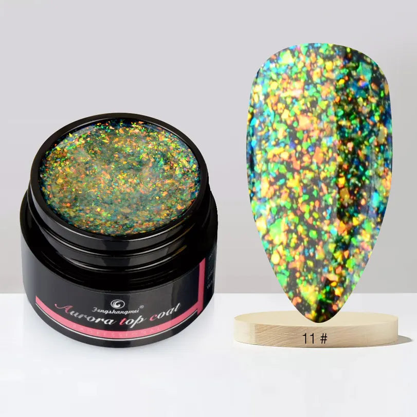 Fengshangmei 5g Aurora Gel Nagellack Top Mantel Hybrid Gel Lack Klar UV Gellak Glittler Lack Kunst Vernis Semi permanent