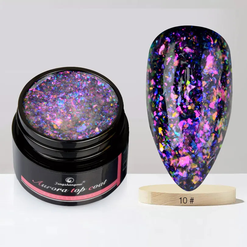 Fengshangmei 5g Aurora Gel Nagellack Top Mantel Hybrid Gel Lack Klar UV Gellak Glittler Lack Kunst Vernis Semi permanent