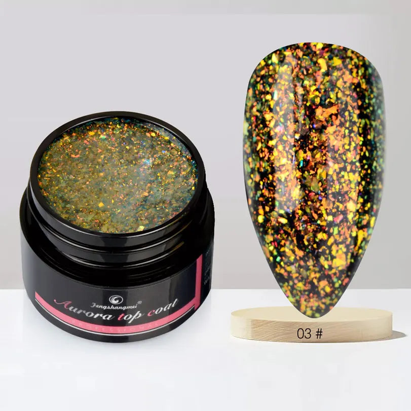 Fengshangmei 5g Aurora Gel Nagellack Top Mantel Hybrid Gel Lack Klar UV Gellak Glittler Lack Kunst Vernis Semi permanent