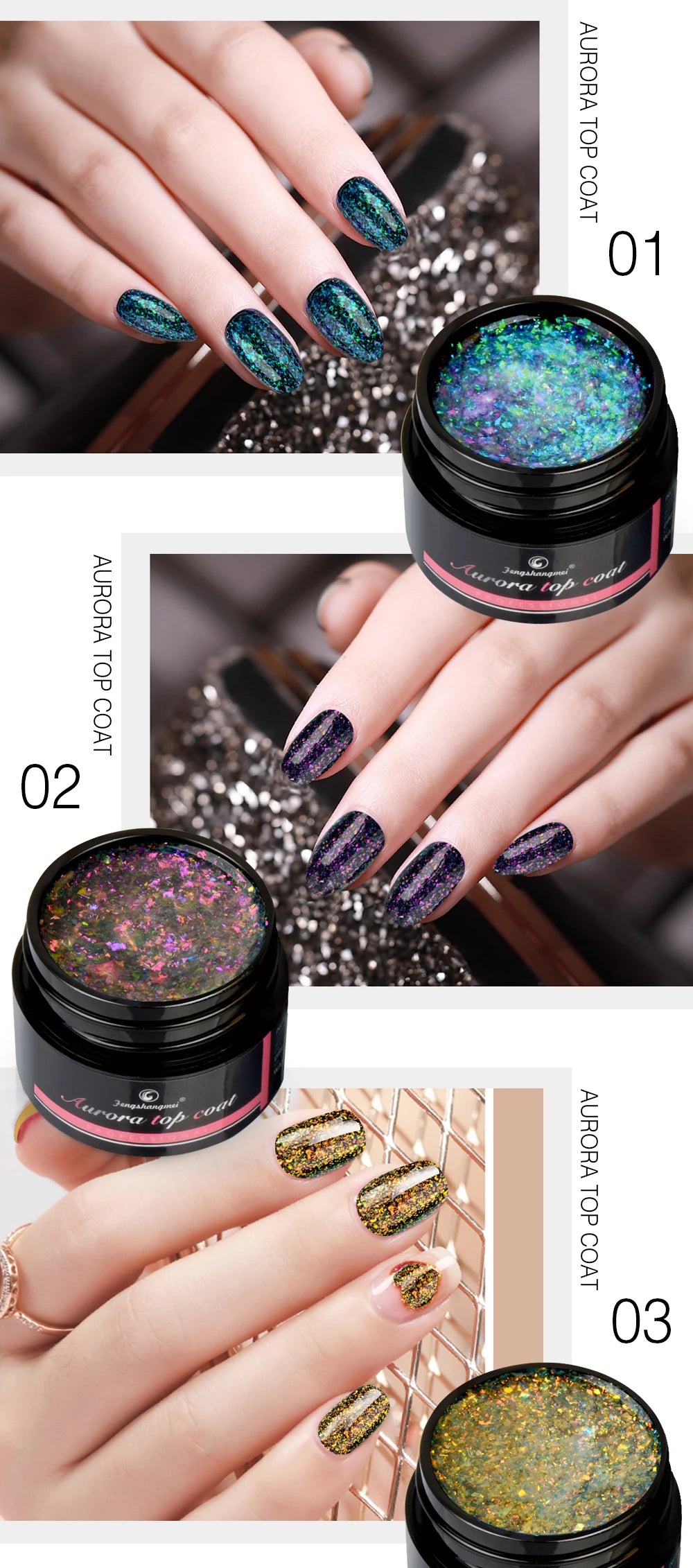 Fengshangmei 5g Aurora Gel Nagellack Top Mantel Hybrid Gel Lack Klar UV Gellak Glittler Lack Kunst Vernis Semi permanent