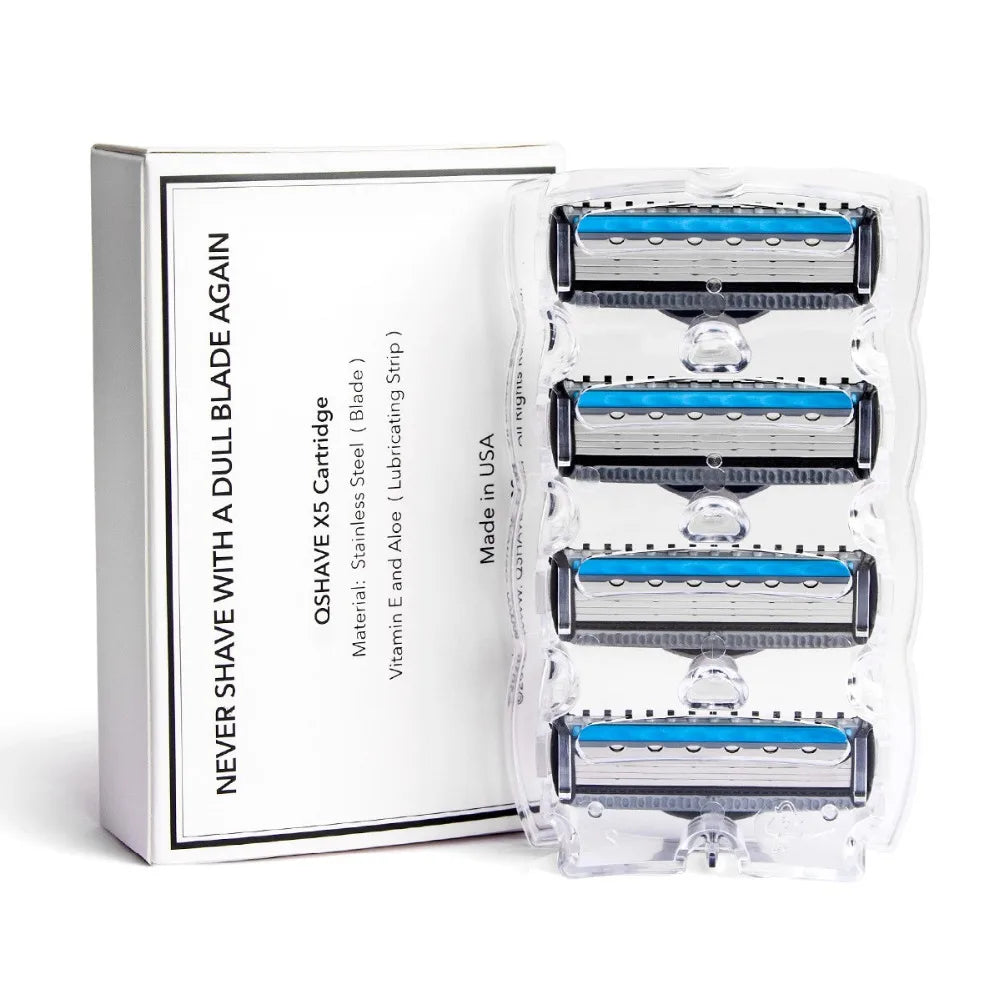 QShave It Blue Series Manual Shaving Razor Blade for Man Blade Refill X5 Blade Plus 1 Trimmer Blade USA Top Blade , 4 Cartridges