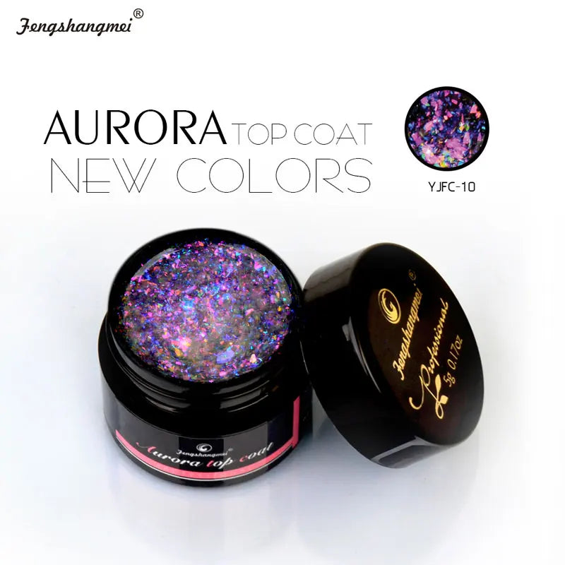 Fengshangmei 5g Aurora Gel Nagellack Top Mantel Hybrid Gel Lack Klar UV Gellak Glittler Lack Kunst Vernis Semi permanent