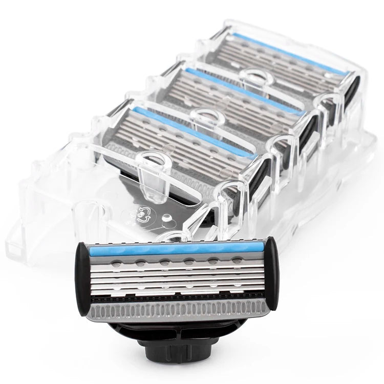 QShave It Blue Series Manual Shaving Razor Blade for Man Blade Refill X5 Blade Plus 1 Trimmer Blade USA Top Blade , 4 Cartridges