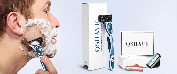 QShave It Blue Series Manual Shaving Razor Blade for Man Blade Refill X5 Blade Plus 1 Trimmer Blade USA Top Blade , 4 Cartridges