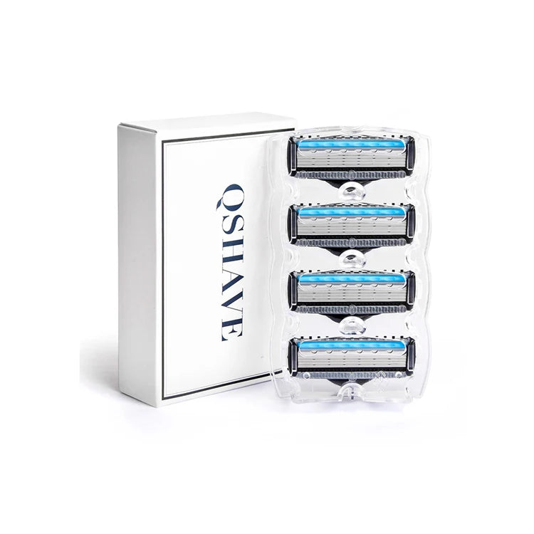 QShave It Blue Series Manual Shaving Razor Blade for Man Blade Refill X5 Blade Plus 1 Trimmer Blade USA Top Blade , 4 Cartridges
