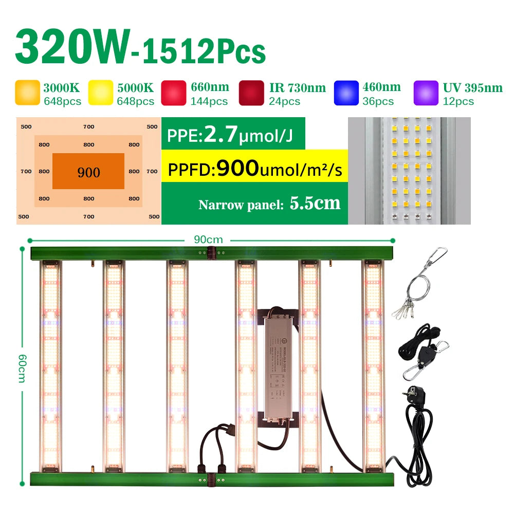 Faltbares Vollspektrum-LED-Wachstumslicht 240 W 320 W 400 W SMD3030 für Zimmerpflanzen, Wachstumslicht, Gewächshaus, Gemüse, Blume