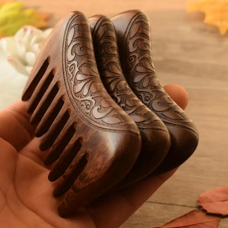 HBZGTLAD Tasche Holz Kamm Natürliche Gold Sandelholz Super Breiter Zahn Holz Kämme Doppel seite eingraviert kleine haar kämme