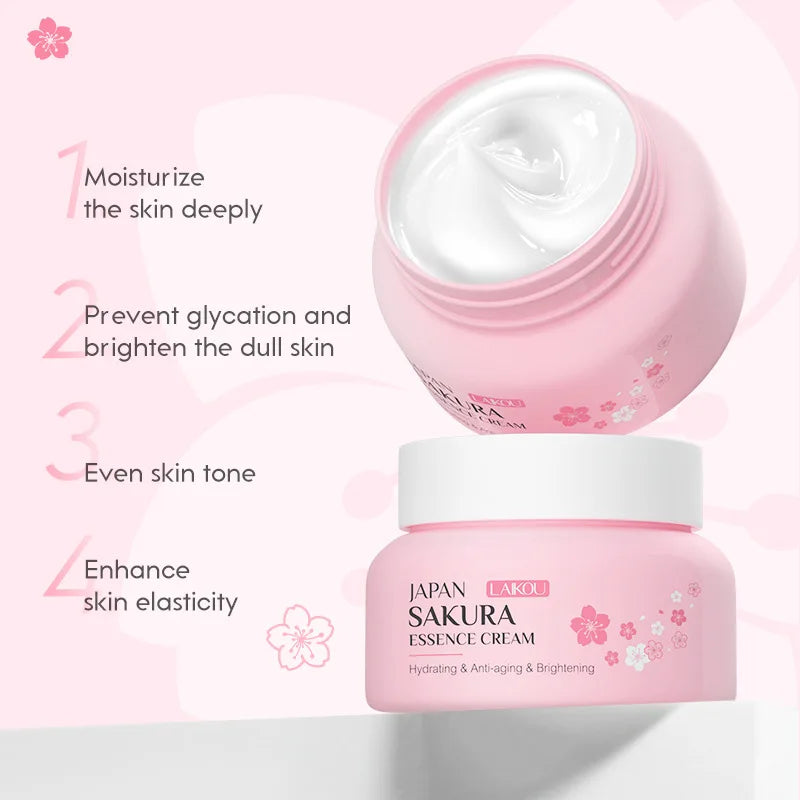 Japanische Sakura Essenz Gesichtscreme mit Kirschenblüte – Feuchtigkeitsspendend, Straffend, Koreanische Hautpflege – 60g LAIKOU