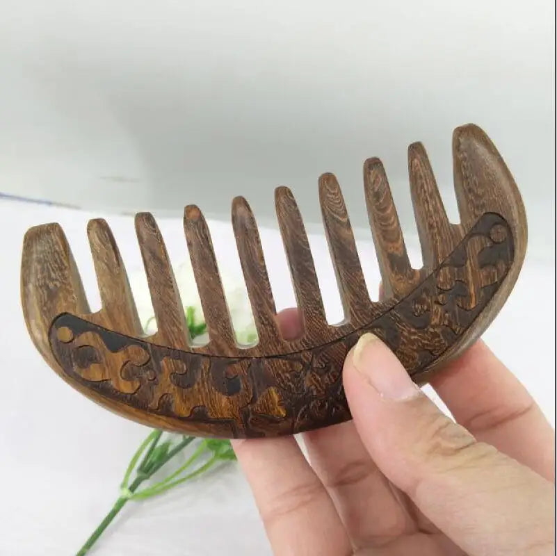 HBZGTLAD Tasche Holz Kamm Natürliche Gold Sandelholz Super Breiter Zahn Holz Kämme Doppel seite eingraviert kleine haar kämme