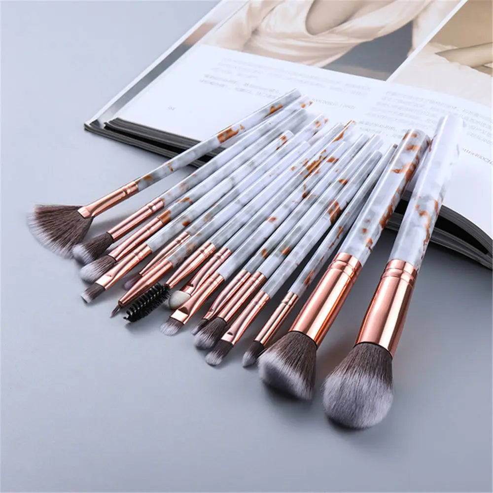 Marmor Make-up Pinsel Set – Puder, Lidschatten, Wimpern & Fan Pinsel 15 Stück