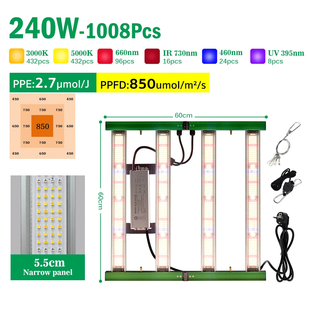 Faltbares Vollspektrum-LED-Wachstumslicht 240 W 320 W 400 W SMD3030 für Zimmerpflanzen, Wachstumslicht, Gewächshaus, Gemüse, Blume