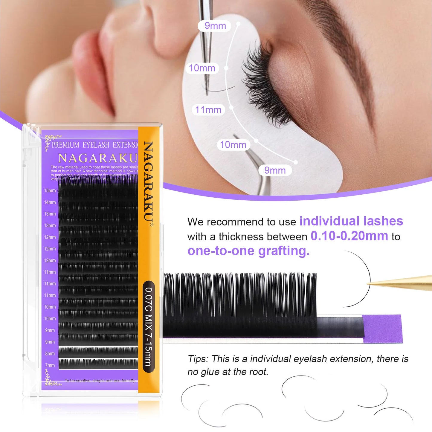 Nagaraku alle Größe 6 Fall c d Curl Faux Nerz Wimpern Verlängerung einzelne Wimpern künstliche gefälschte falsche Wimpern bilden