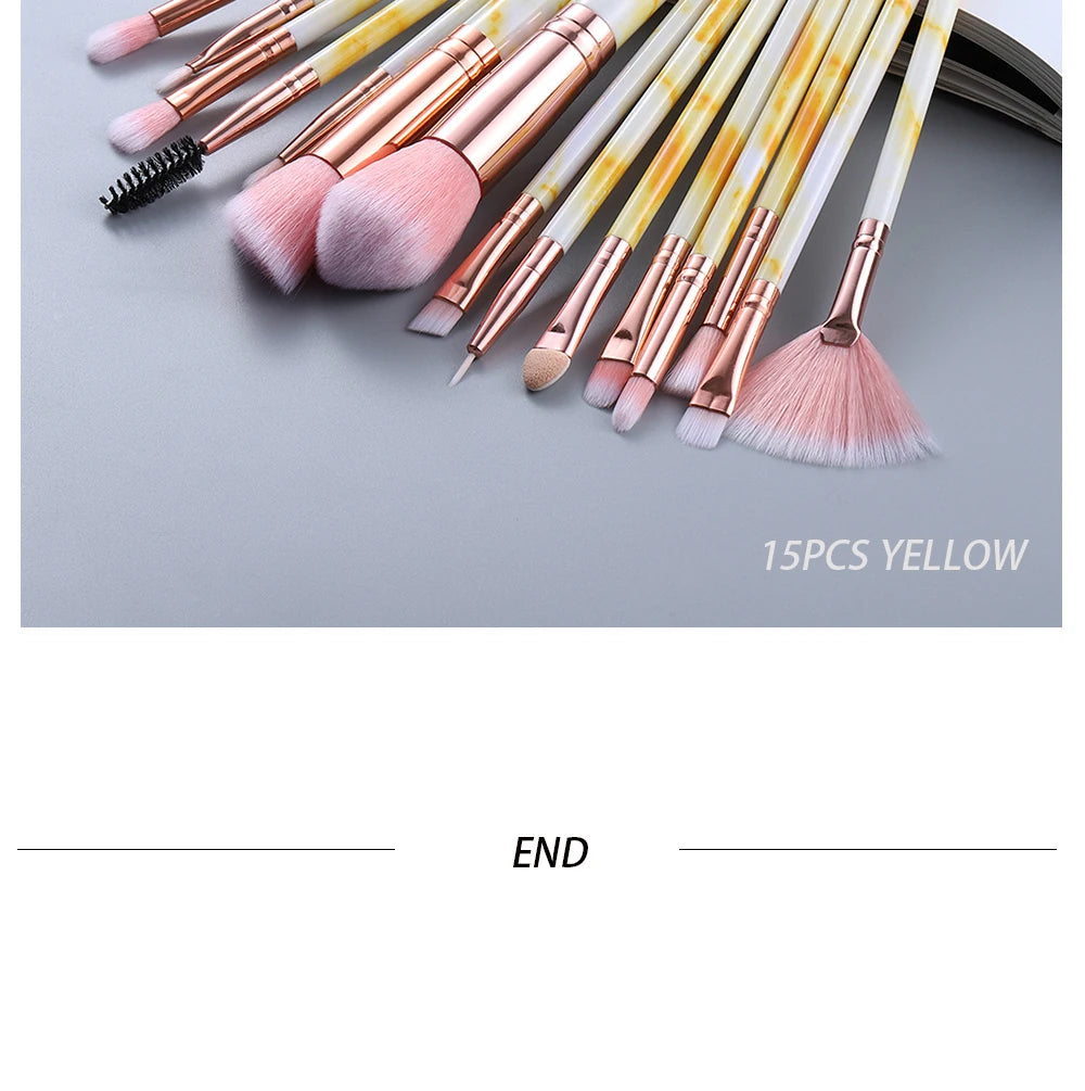 Marmor Make-up Pinsel Set – Puder, Lidschatten, Wimpern & Fan Pinsel 15 Stück