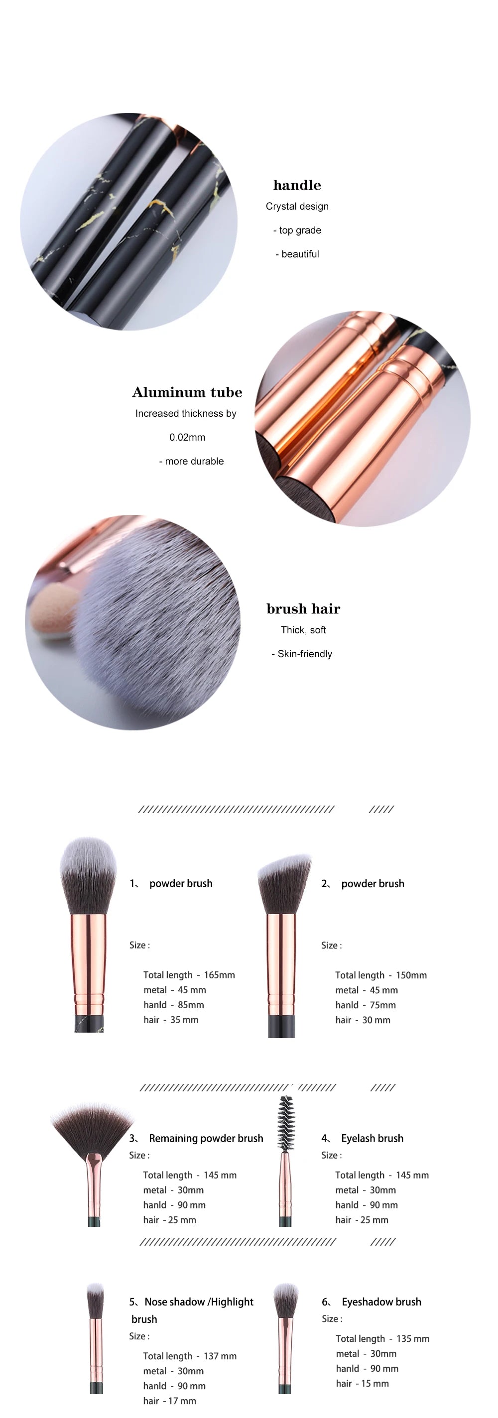 Marmor Make-up Pinsel Set – Puder, Lidschatten, Wimpern & Fan Pinsel 15 Stück