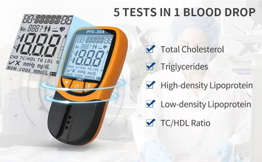 Multifunctional Blood Lipid Analyzer 5In1TC/HDL/TG/LDL Blood Monitoring Total Cholesterol PFS-30A Five item Detector