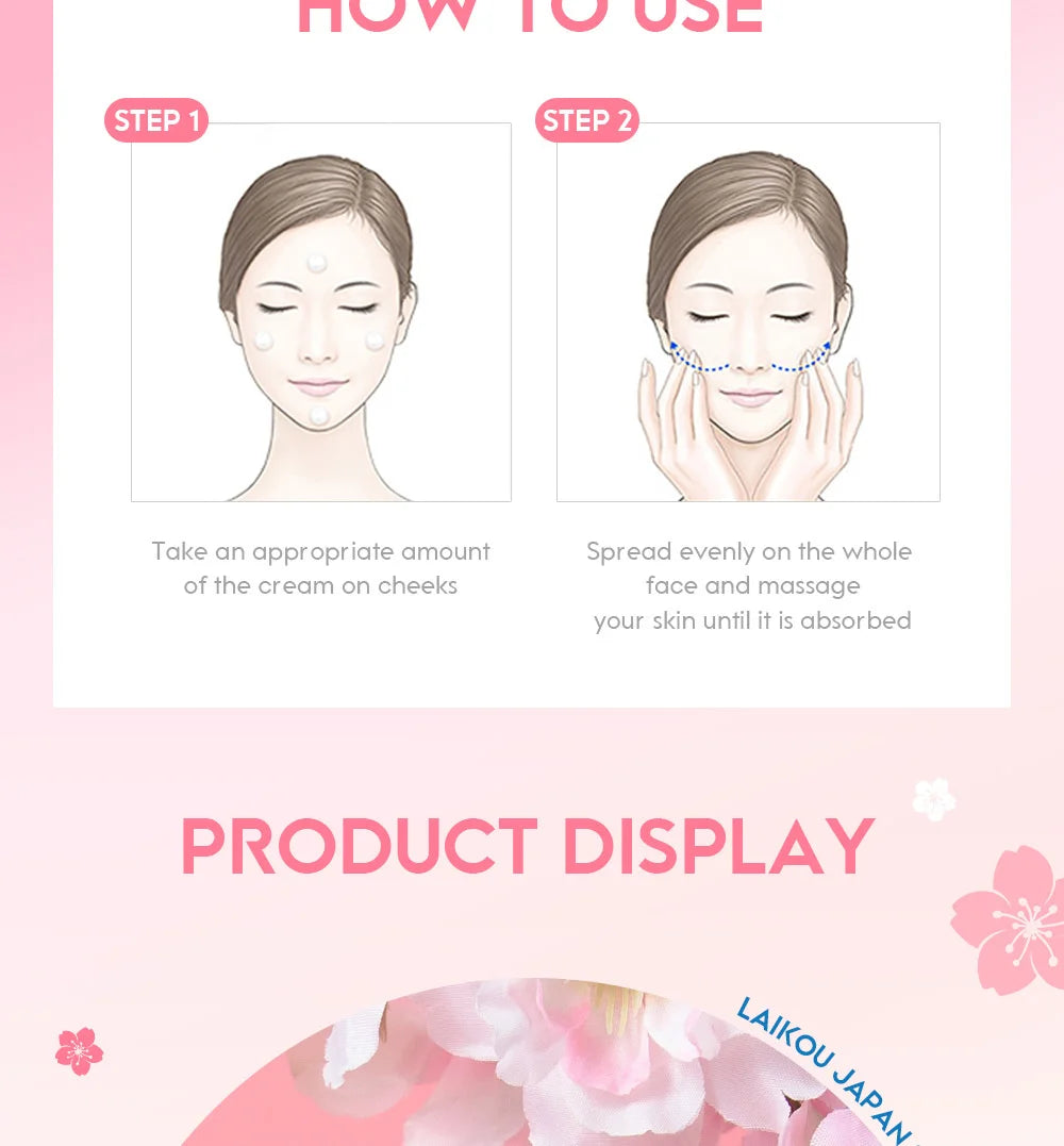 Japanische Sakura Essenz Gesichtscreme mit Kirschenblüte – Feuchtigkeitsspendend, Straffend, Koreanische Hautpflege – 60g LAIKOU