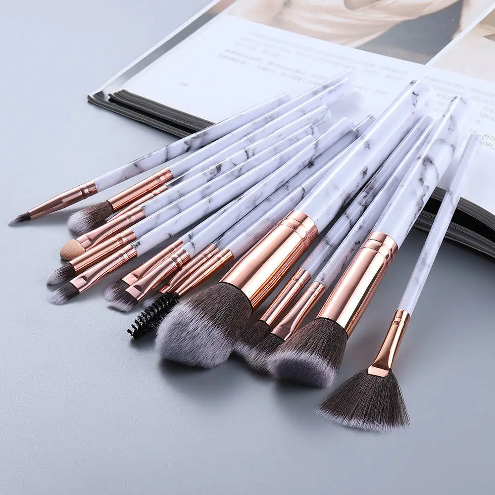 Marmor Make-up Pinsel Set – Puder, Lidschatten, Wimpern & Fan Pinsel 15 Stück