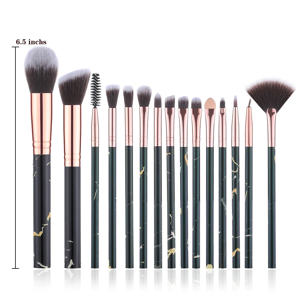 Marmor Make-up Pinsel Set – Puder, Lidschatten, Wimpern & Fan Pinsel 15 Stück