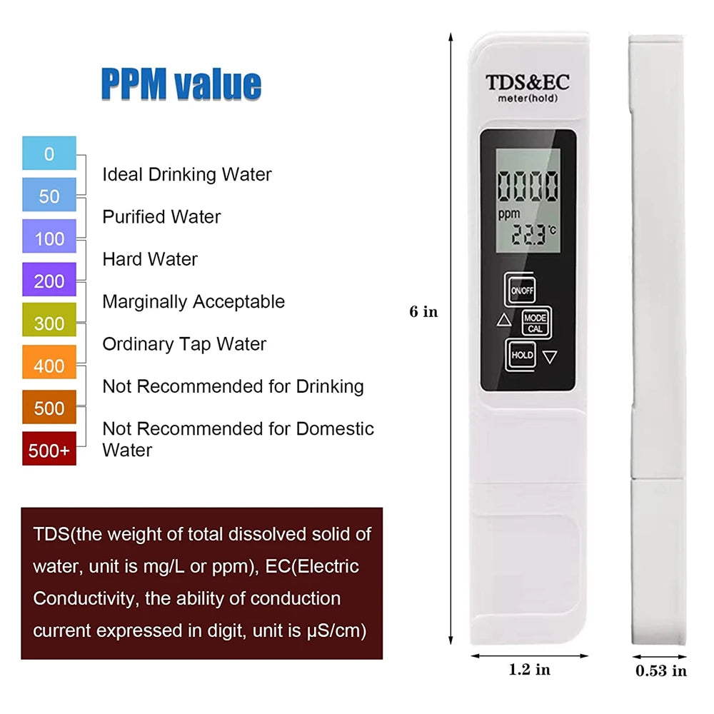 Professioneller 3-in-1-PH-Tester, Wasser-PH-Messgerät, TDS EC-Temperaturmessgerät, digitaler LCD-Wasserteststift, Reinheitsfilter, Wasserqualität