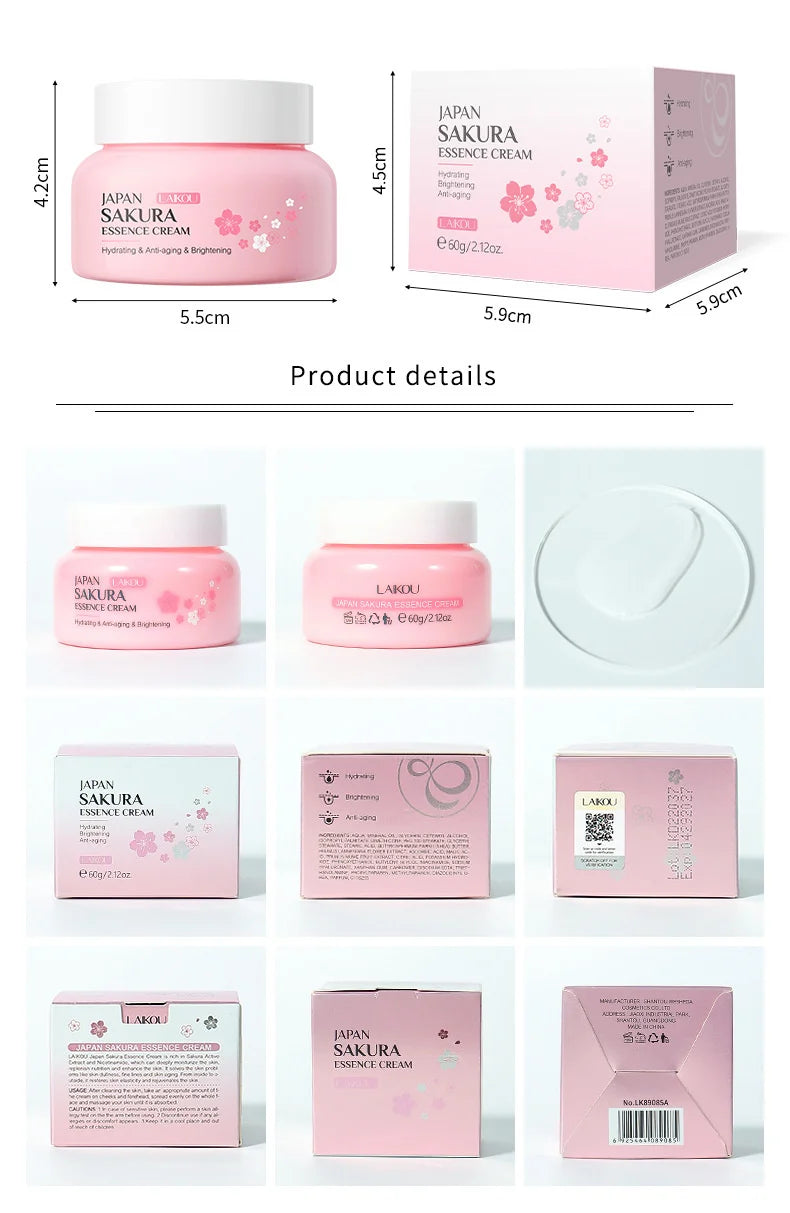 Japanische Sakura Essenz Gesichtscreme mit Kirschenblüte – Feuchtigkeitsspendend, Straffend, Koreanische Hautpflege – 60g LAIKOU