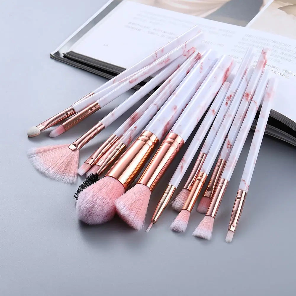 Marmor Make-up Pinsel Set – Puder, Lidschatten, Wimpern & Fan Pinsel 15 Stück