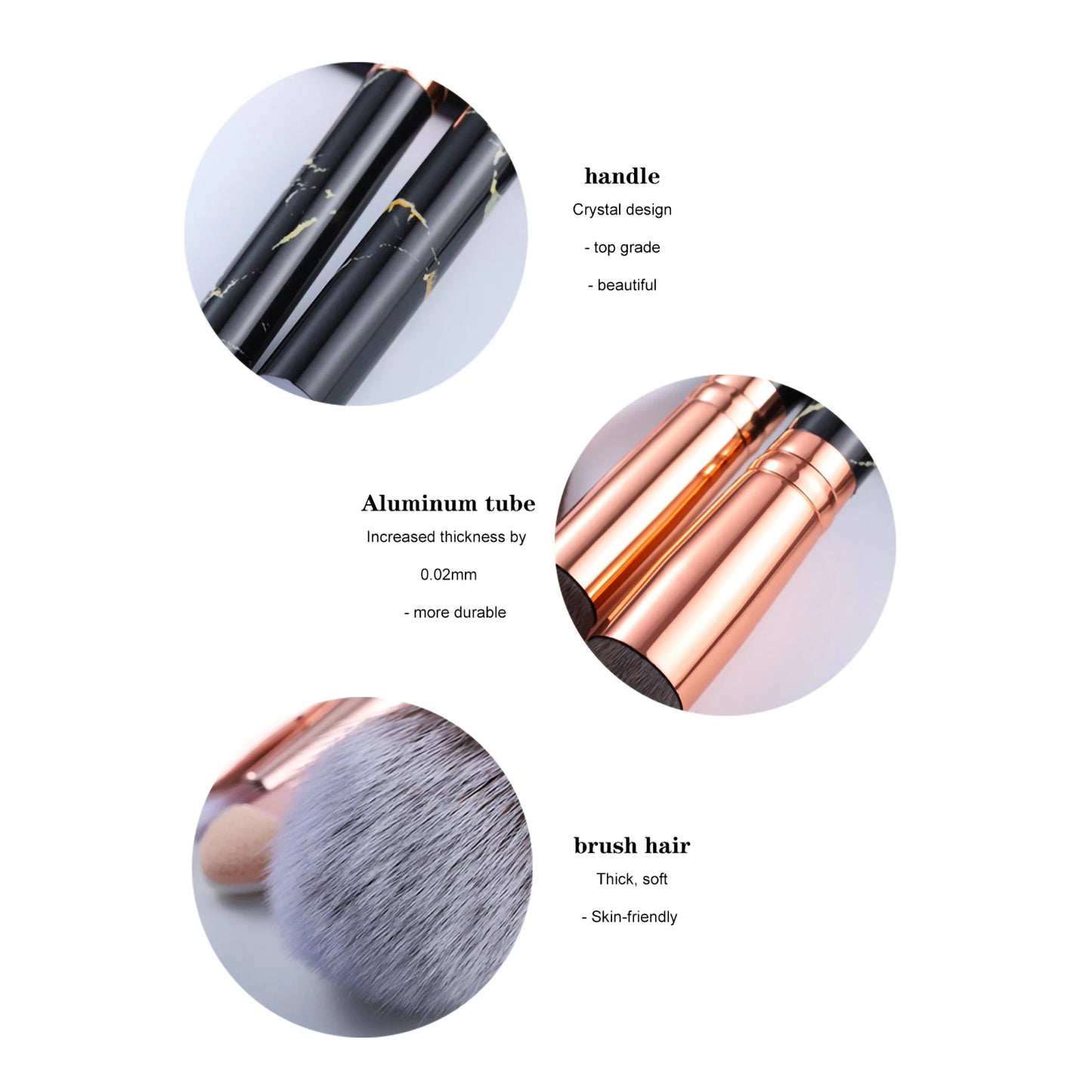 Marmor Make-up Pinsel Set – Puder, Lidschatten, Wimpern & Fan Pinsel 15 Stück