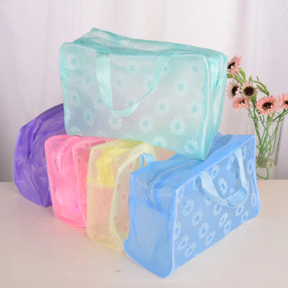 5-Farben-Make-up-Organizer-Tasche, Kulturbeutel, Bade-Aufbewahrungstasche für Damen, wasserdicht, transparent, florales PVC, Reise-Kosmetiktasche
