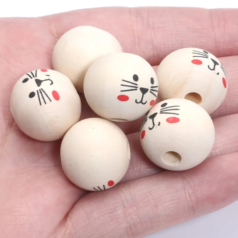 Runde Kugeln Cartoon niedlichen Katze Muster Holz perlen 20mm 10 stücke Holz Farbe Spacer Perlen für Schmuck machen DIY Spielzeug Geschenk zubehör
