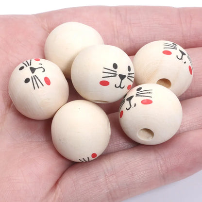 Runde Kugeln Cartoon niedlichen Katze Muster Holz perlen 20mm 10 stücke Holz Farbe Spacer Perlen für Schmuck machen DIY Spielzeug Geschenk zubehör