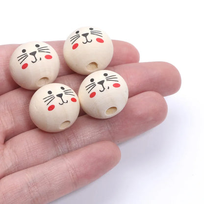 Runde Kugeln Cartoon niedlichen Katze Muster Holz perlen 20mm 10 stücke Holz Farbe Spacer Perlen für Schmuck machen DIY Spielzeug Geschenk zubehör