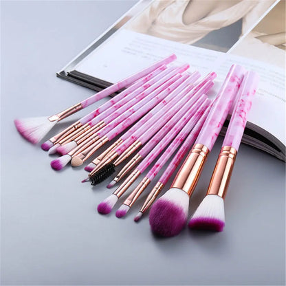 Marmor Make-up Pinsel Set – Puder, Lidschatten, Wimpern & Fan Pinsel 15 Stück