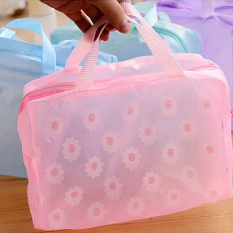 5-Farben-Make-up-Organizer-Tasche, Kulturbeutel, Bade-Aufbewahrungstasche für Damen, wasserdicht, transparent, florales PVC, Reise-Kosmetiktasche