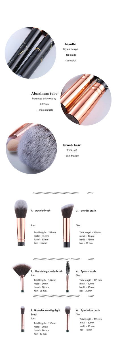 Marmor Make-up Pinsel Set – Puder, Lidschatten, Wimpern & Fan Pinsel 15 Stück