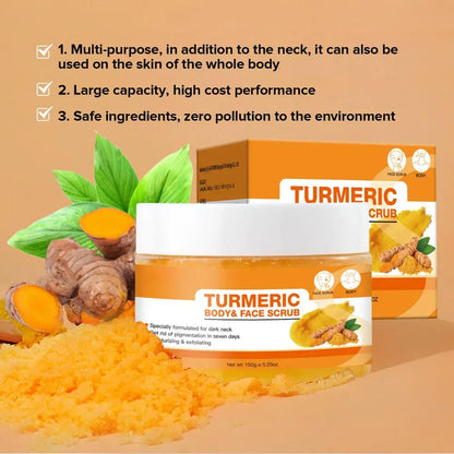 Kurkuma-Peeling, 150 g, hautaufhellendes Peeling, Gesichts- und Körperpeeling, entfernt abgestorbene Haut, tief reinigendes Bikini-Peeling für dunkle Innenseite