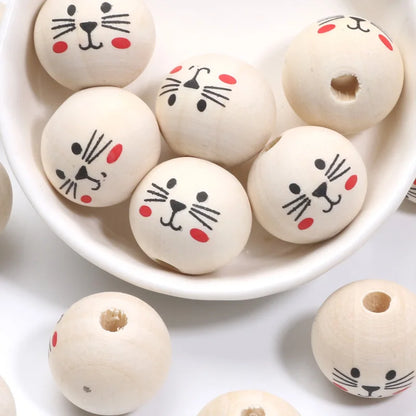 Runde Kugeln Cartoon niedlichen Katze Muster Holz perlen 20mm 10 stücke Holz Farbe Spacer Perlen für Schmuck machen DIY Spielzeug Geschenk zubehör