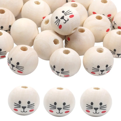 Runde Kugeln Cartoon niedlichen Katze Muster Holz perlen 20mm 10 stücke Holz Farbe Spacer Perlen für Schmuck machen DIY Spielzeug Geschenk zubehör