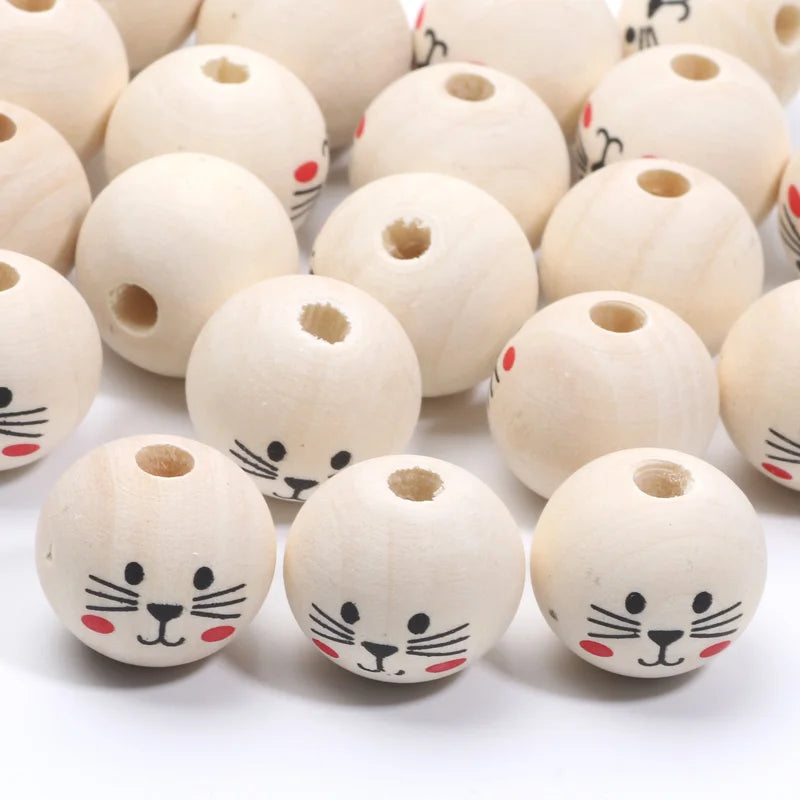 Runde Kugeln Cartoon niedlichen Katze Muster Holz perlen 20mm 10 stücke Holz Farbe Spacer Perlen für Schmuck machen DIY Spielzeug Geschenk zubehör
