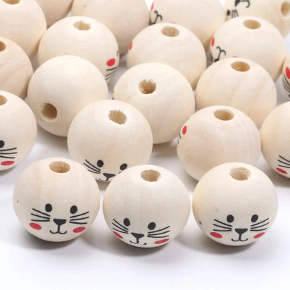 Runde Kugeln Cartoon niedlichen Katze Muster Holz perlen 20mm 10 stücke Holz Farbe Spacer Perlen für Schmuck machen DIY Spielzeug Geschenk zubehör