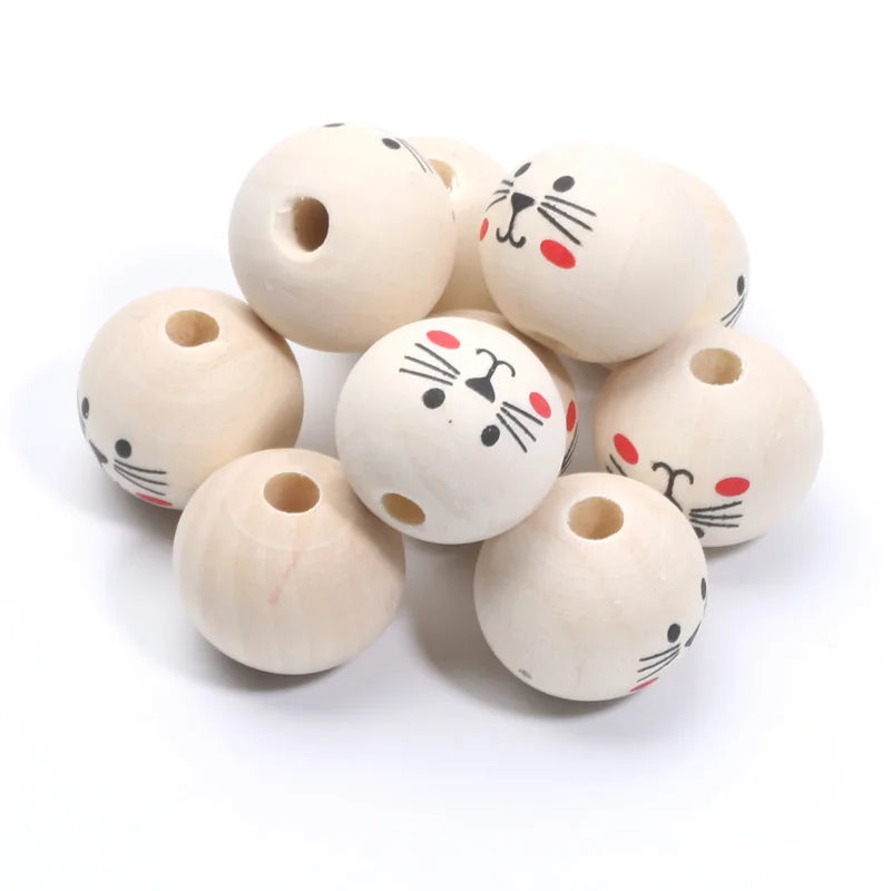 Runde Kugeln Cartoon niedlichen Katze Muster Holz perlen 20mm 10 stücke Holz Farbe Spacer Perlen für Schmuck machen DIY Spielzeug Geschenk zubehör